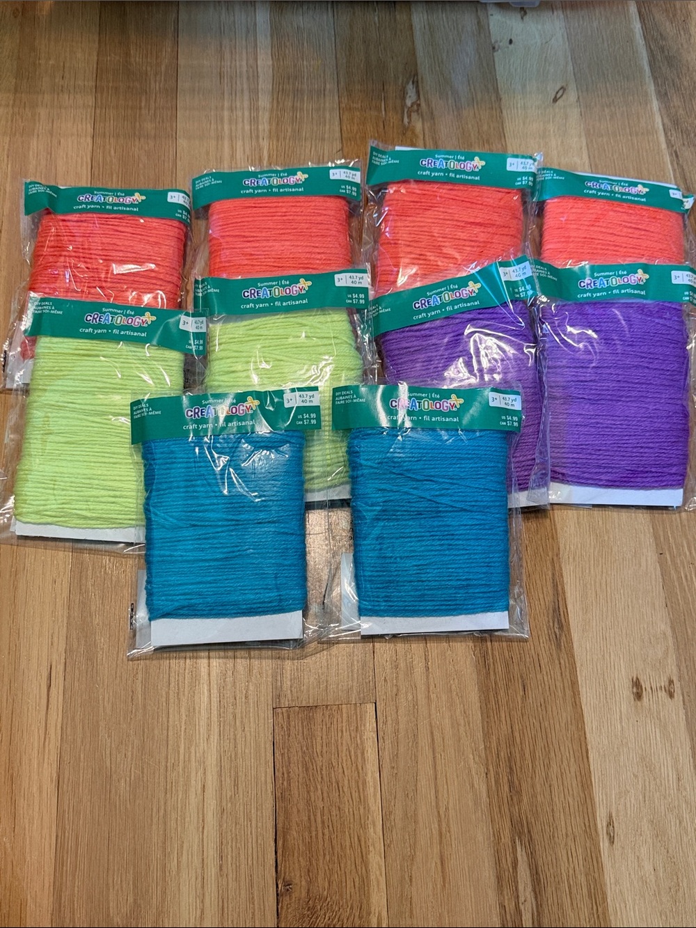 NWT Set of 10 Craft Yarn Packs - Neon Orange, Yellow, Purple, Teal 437yds total